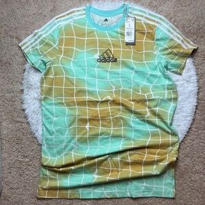 NWT | Adidas Women's T-Shirt Dress | Size Large | Knee Length | Tan/Teal/White